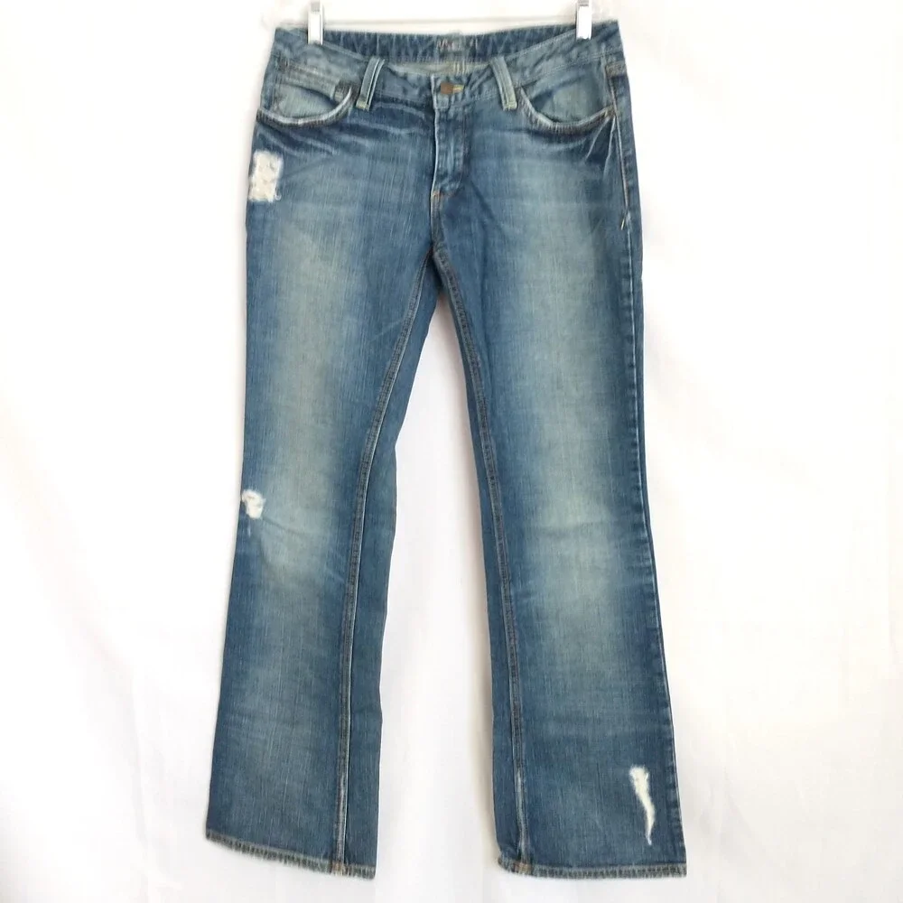 Mavi Erin 30x32 Low Front Comfort Hip Bootcut Jeans Distressed Glitter Pocket